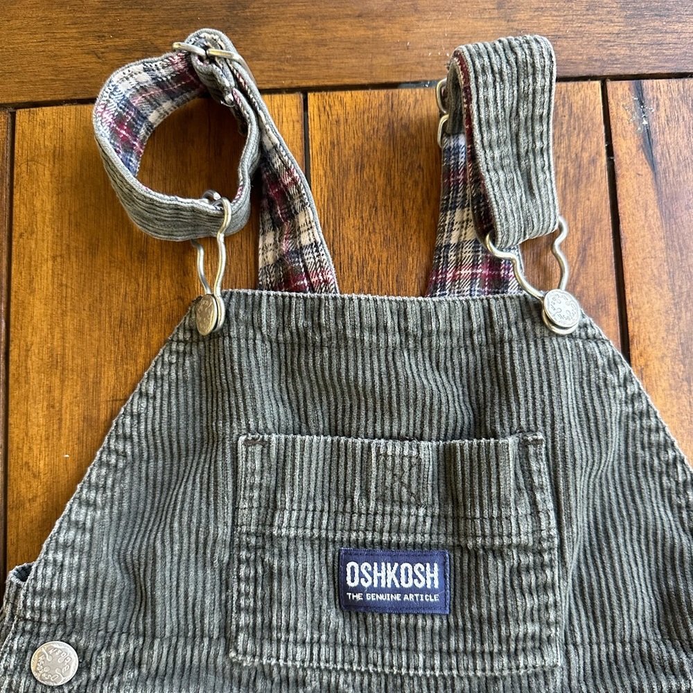 Osh Kosh B’Gosh Gray/Green plaid-lined Corduroy Overalls (18-24 Months)